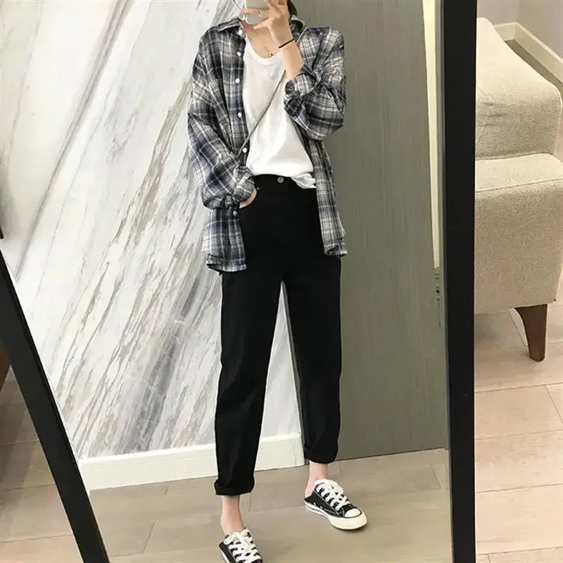 Jeans taille haute coréens femme, jambe droite - Zone shopping