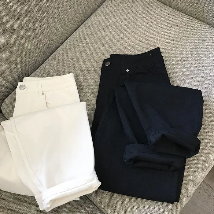 Jeans taille haute coréens femme, jambe droite - Zone shopping