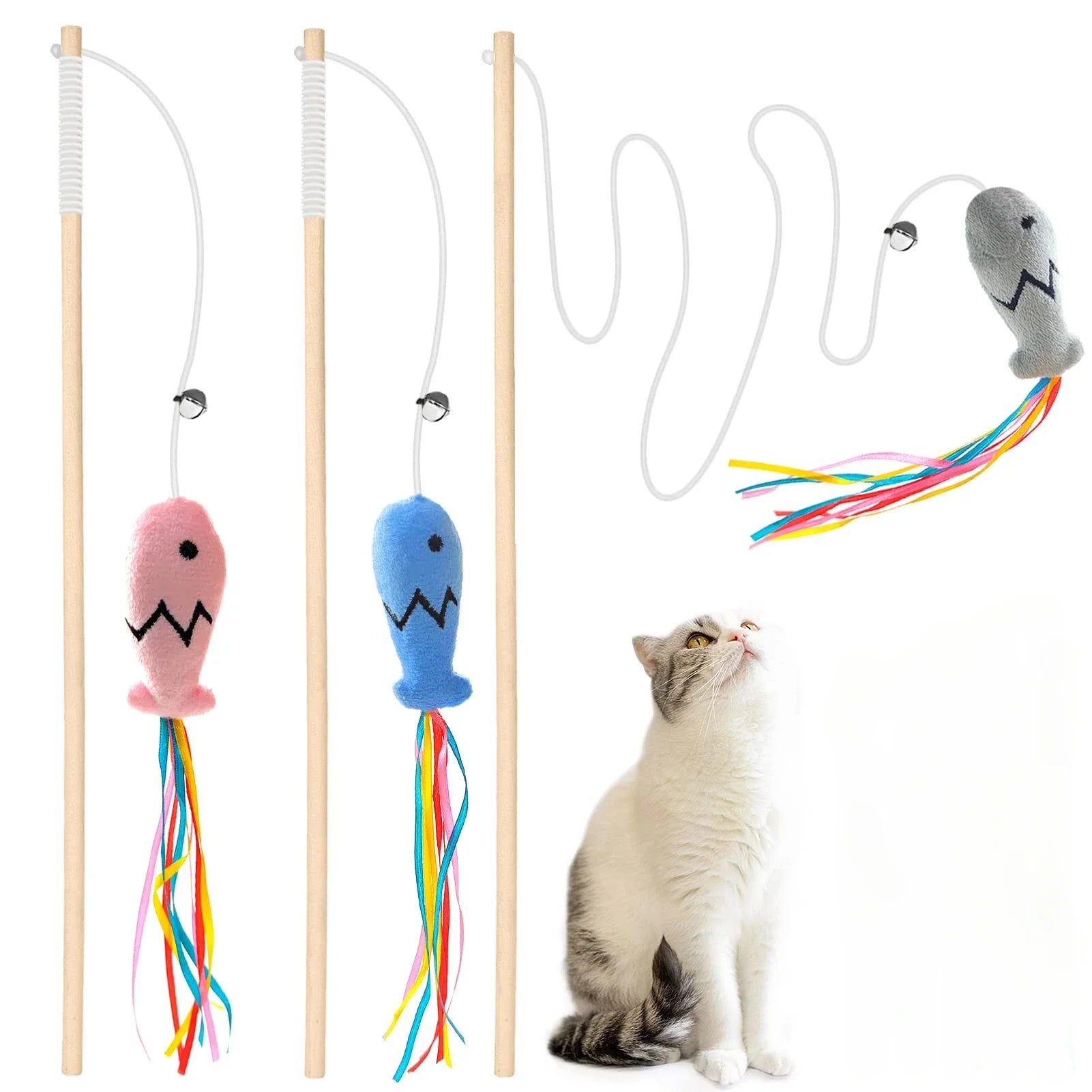 Jouet interactif en bois pour chat - Baguette de teaser élégante - Zone shopping