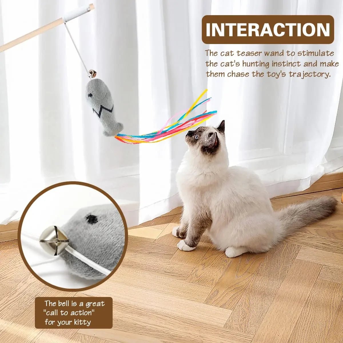 Jouet interactif en bois pour chat - Baguette de teaser élégante - Zone shopping