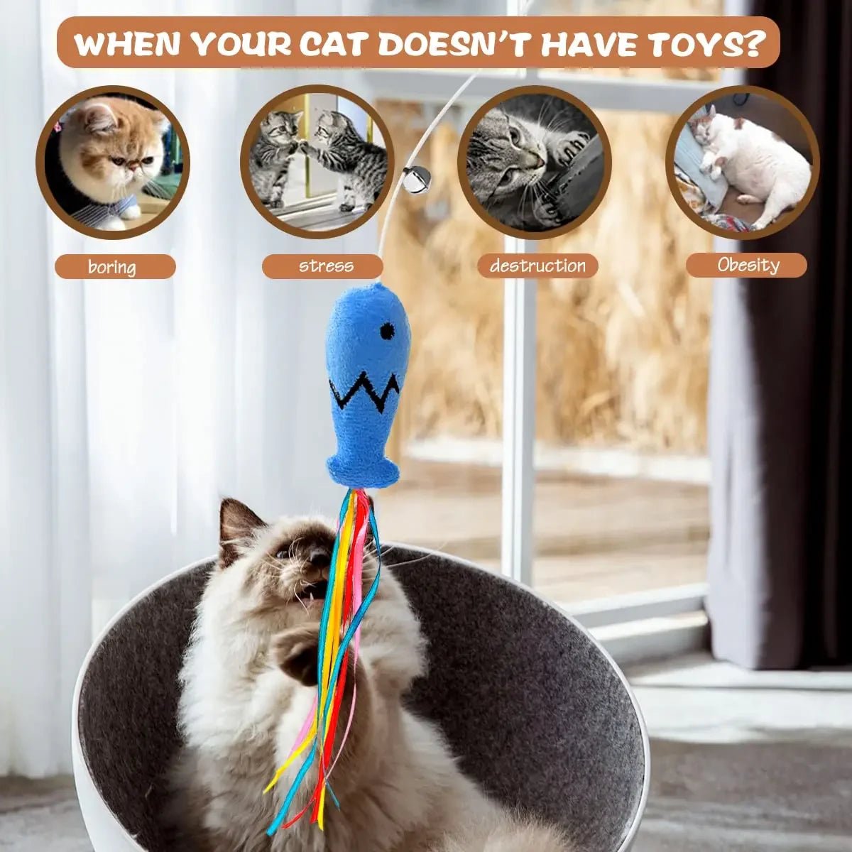 Jouet interactif en bois pour chat - Baguette de teaser élégante - Zone shopping
