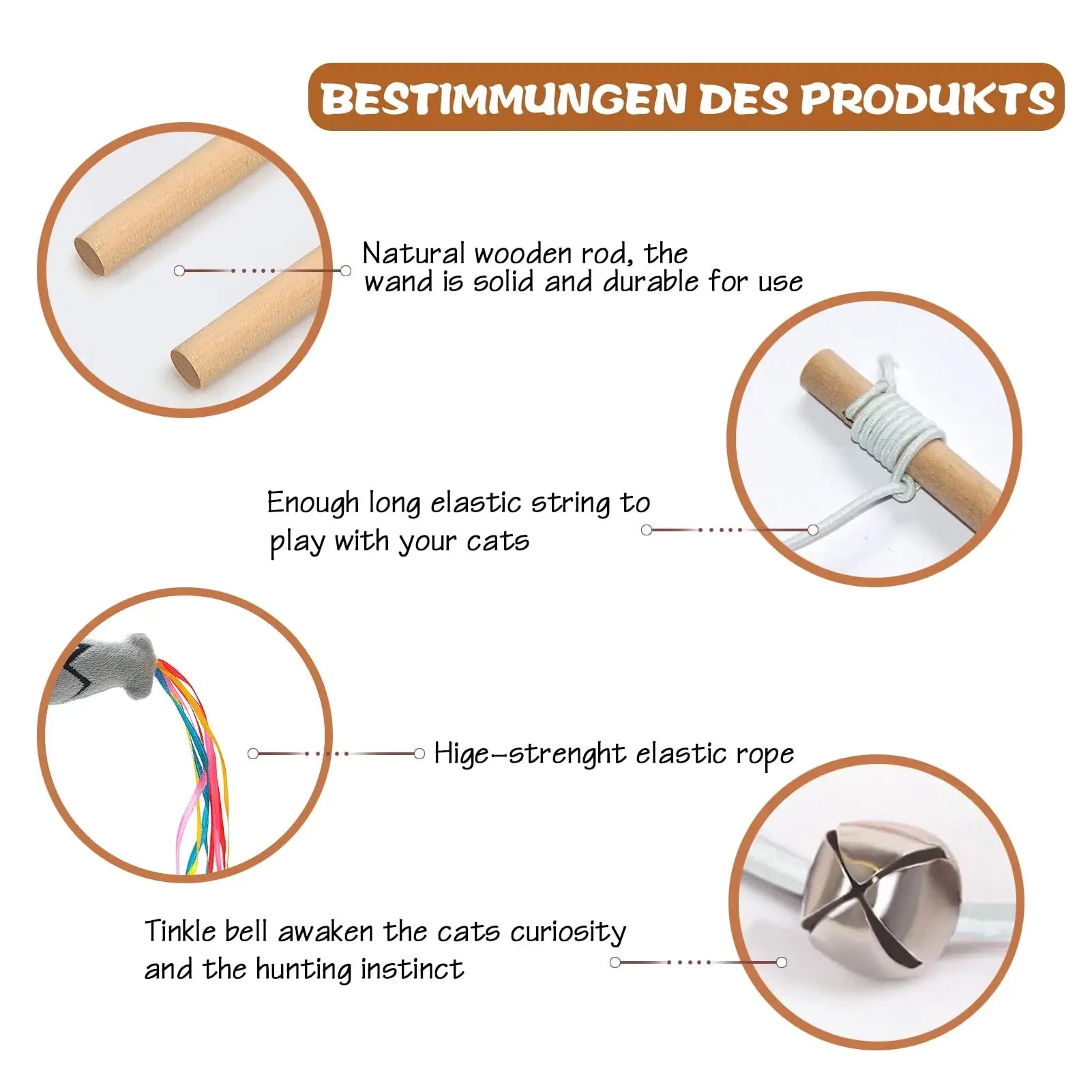 Jouet interactif en bois pour chat - Baguette de teaser élégante - Zone shopping