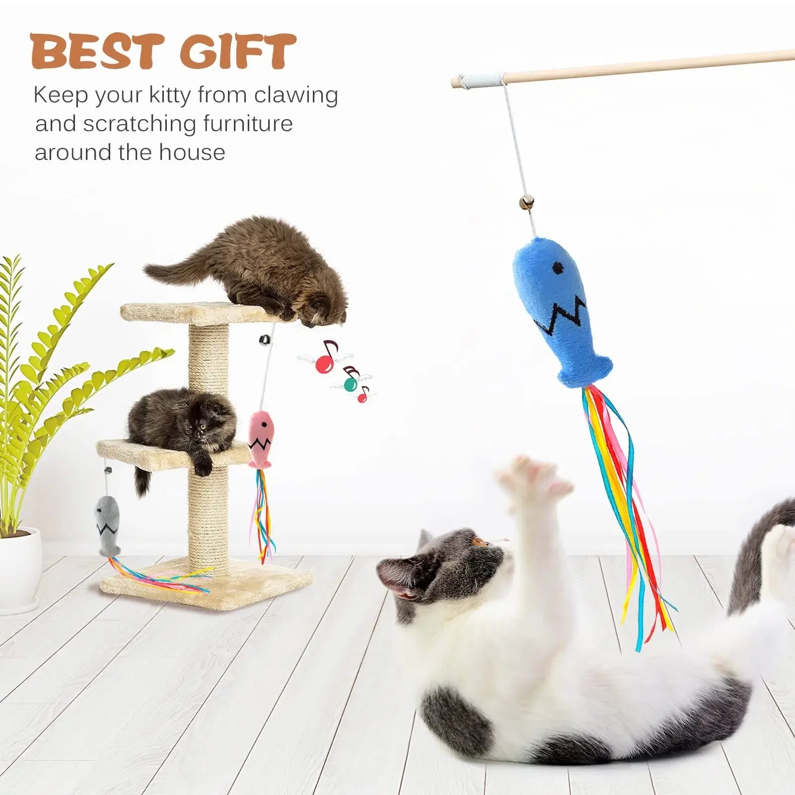 Jouet interactif en bois pour chat - Baguette de teaser élégante - Zone shopping