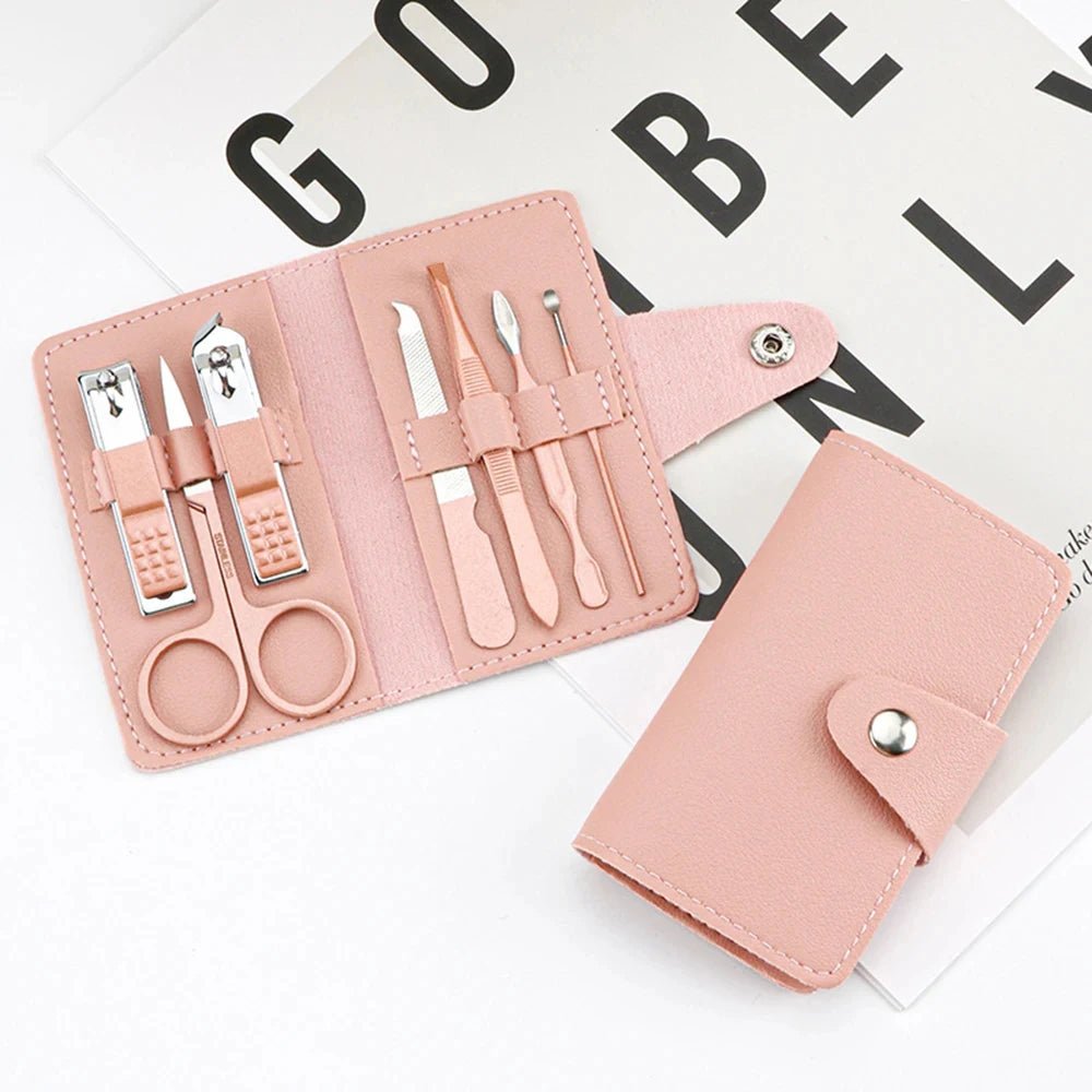 Kit de manucure et pédicure professionnel pour femme – Ensemble de 7 pièces avec outils en acier inoxydable dans un étui en cuir PU coloré - Zone shopping