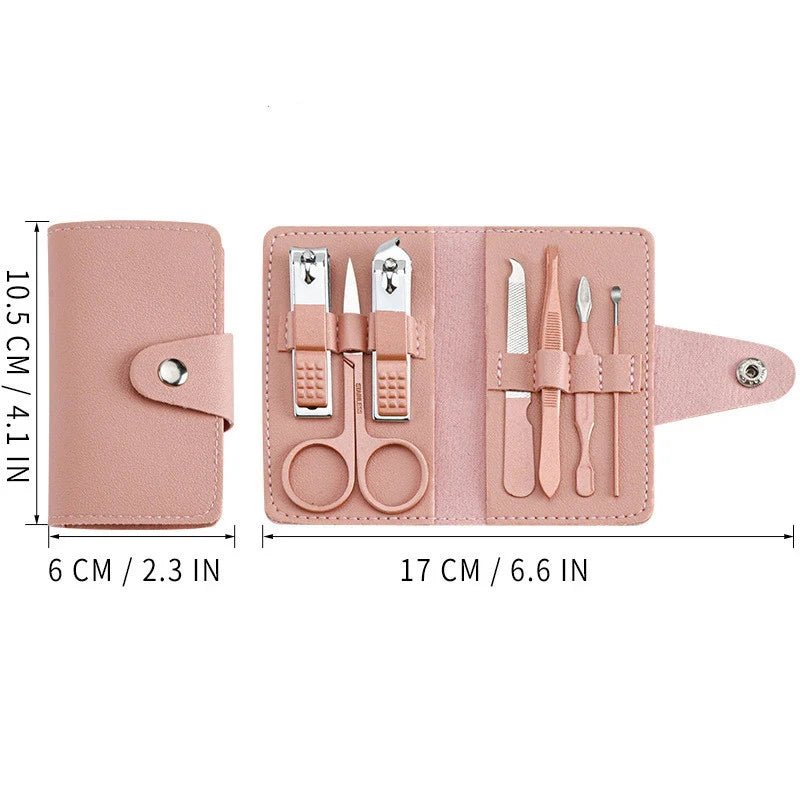 Kit de manucure et pédicure professionnel pour femme – Ensemble de 7 pièces avec outils en acier inoxydable dans un étui en cuir PU coloré - Zone shopping