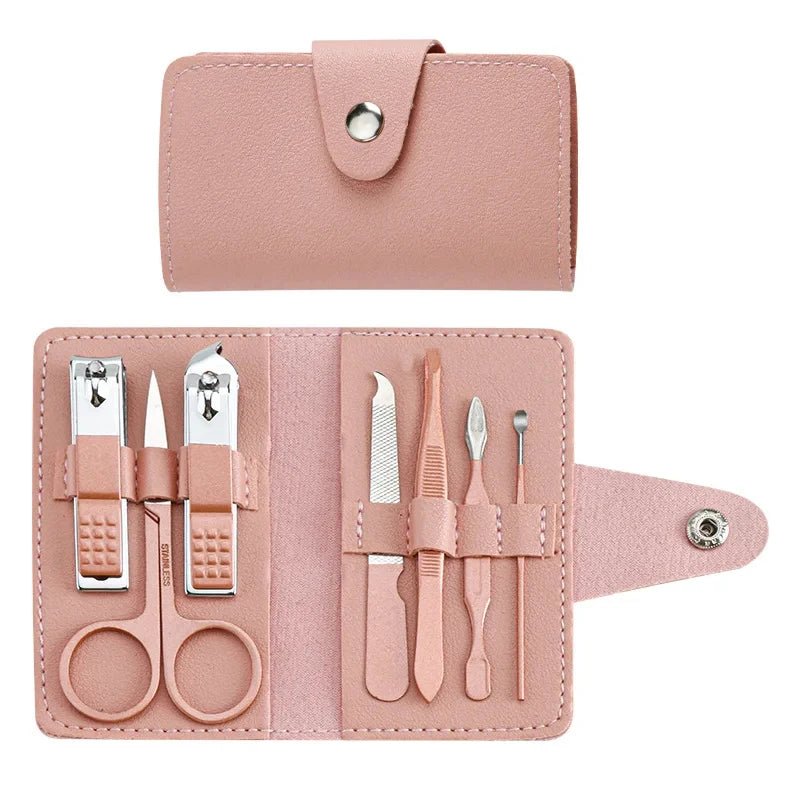 Kit de manucure et pédicure professionnel pour femme – Ensemble de 7 pièces avec outils en acier inoxydable dans un étui en cuir PU coloré - Zone shopping