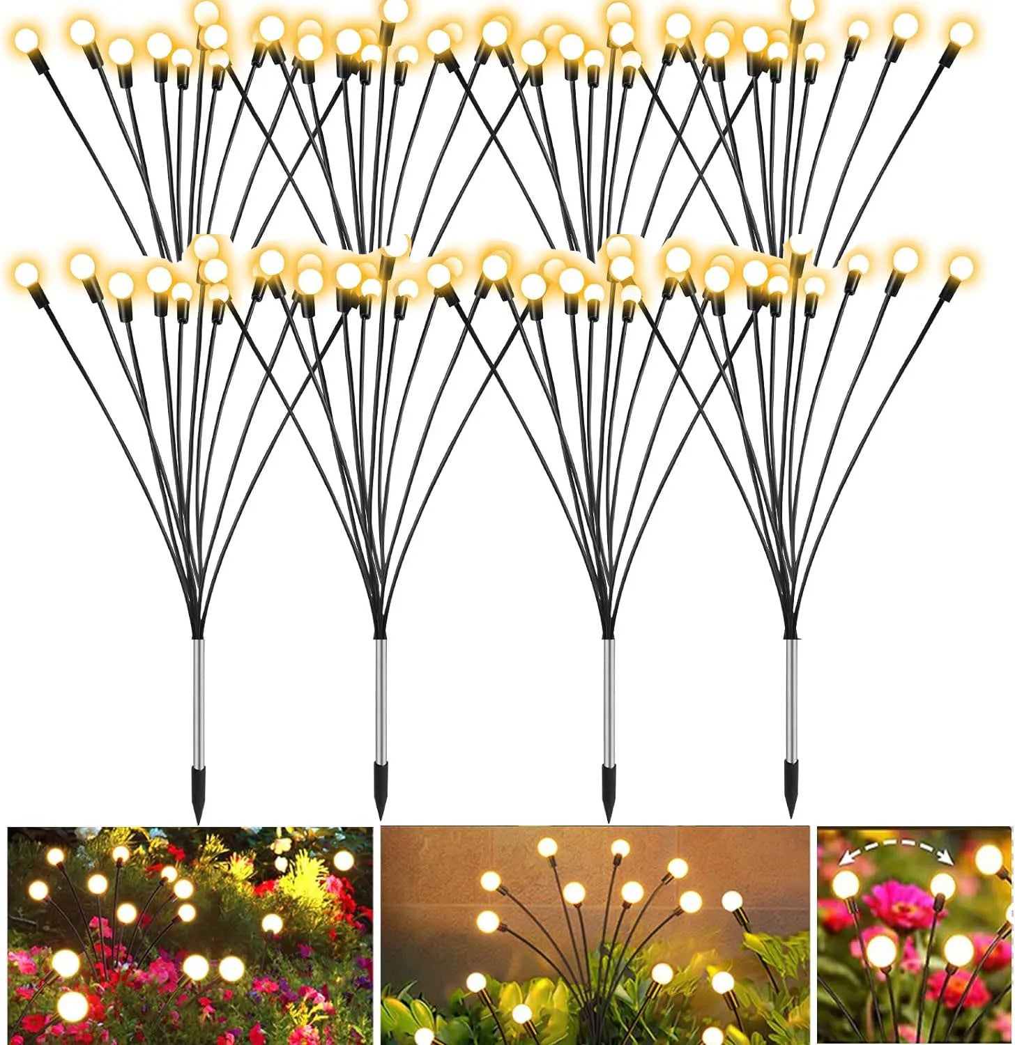 Lampe de pelouse solaire à LED avec prise de terre en forme de luciole, alimentée par le vent, luminaire d'extérieur, idéal pour un jardin ou un paysage de vacances - Zone shopping