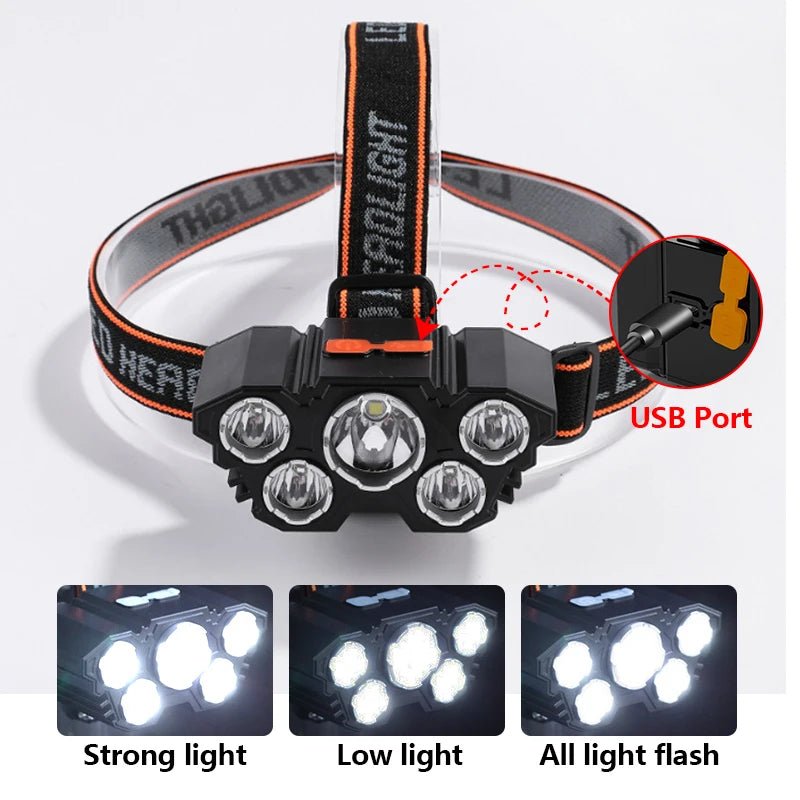Lampe de Poche Rechargeable 5 LED 18650 - Lumière Forte Camping Aventure - Zone shopping