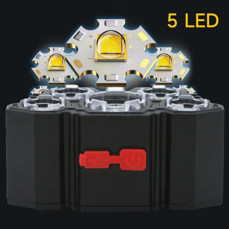 Lampe de Poche Rechargeable 5 LED 18650 - Lumière Forte Camping Aventure - Zone shopping