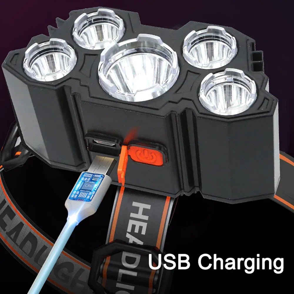 Lampe de Poche Rechargeable 5 LED 18650 - Lumière Forte Camping Aventure - Zone shopping