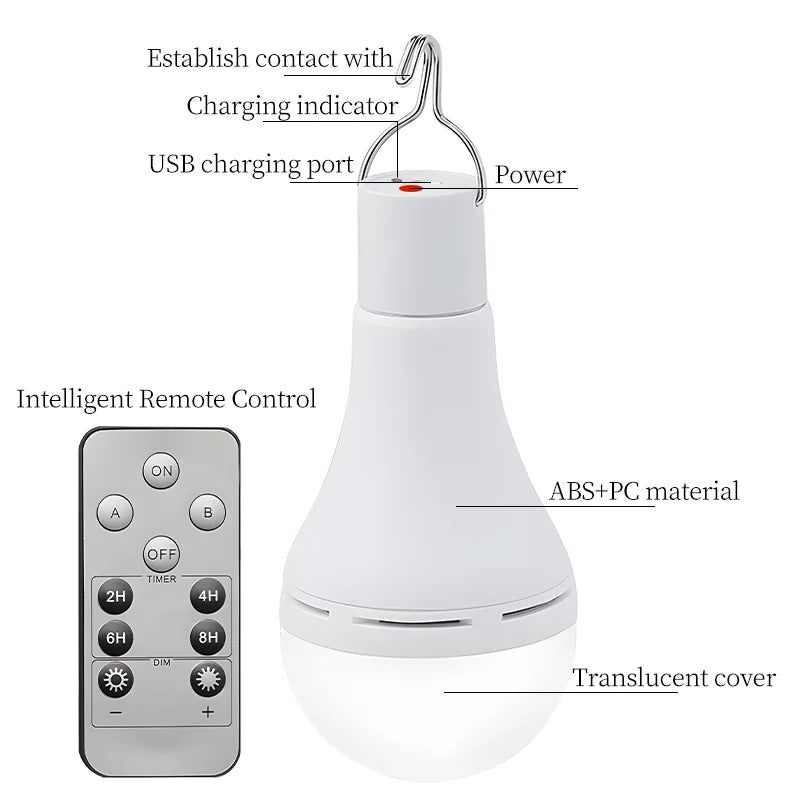 Lampe solaire LED étanche USB - lumière d'urgence intérieure/extérieure - Zone shopping