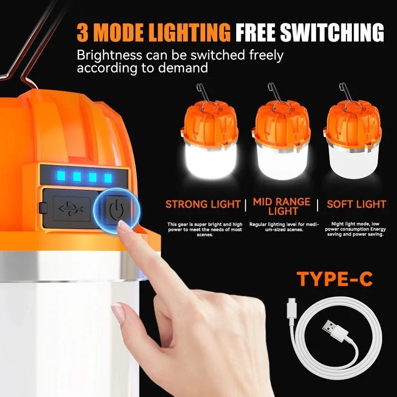 Lanterne LED rechargeable USB pour camping et barbecue, batterie puissante - Zone shopping