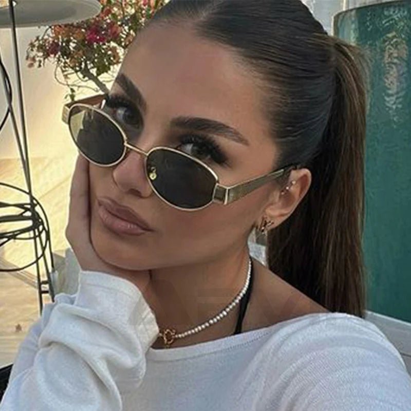 Lunettes de soleil ovales rétro femmes - Luxe UV400 en métal - Zone shopping