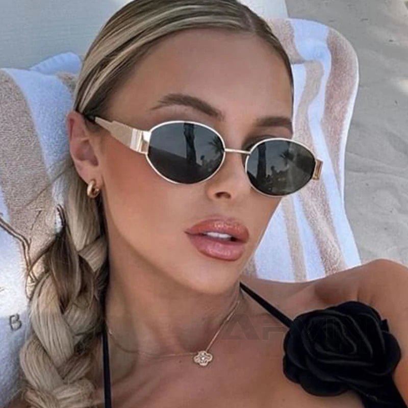 Lunettes de soleil ovales rétro femmes - Luxe UV400 en métal - Zone shopping
