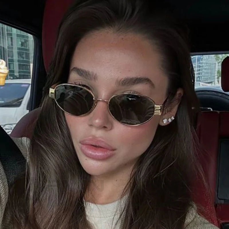 Lunettes de soleil ovales rétro femmes - Luxe UV400 en métal - Zone shopping