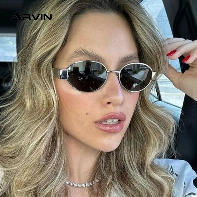 Lunettes de soleil ovales rétro femmes - Luxe UV400 en métal - Zone shopping