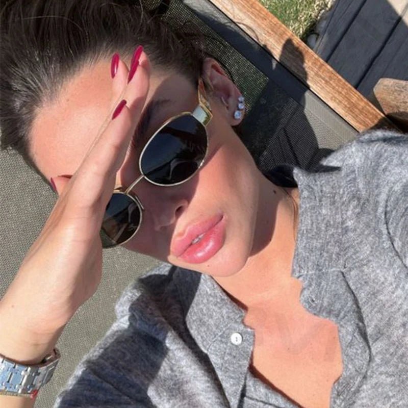 Lunettes de soleil ovales rétro femmes - Luxe UV400 en métal - Zone shopping