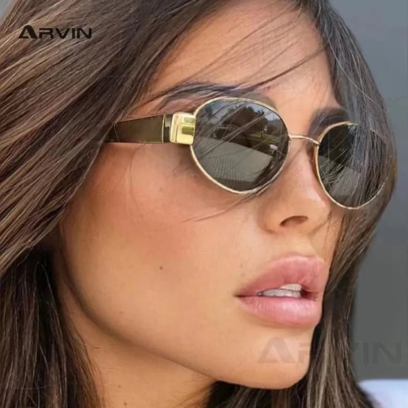 Lunettes de soleil ovales rétro femmes - Luxe UV400 en métal - Zone shopping