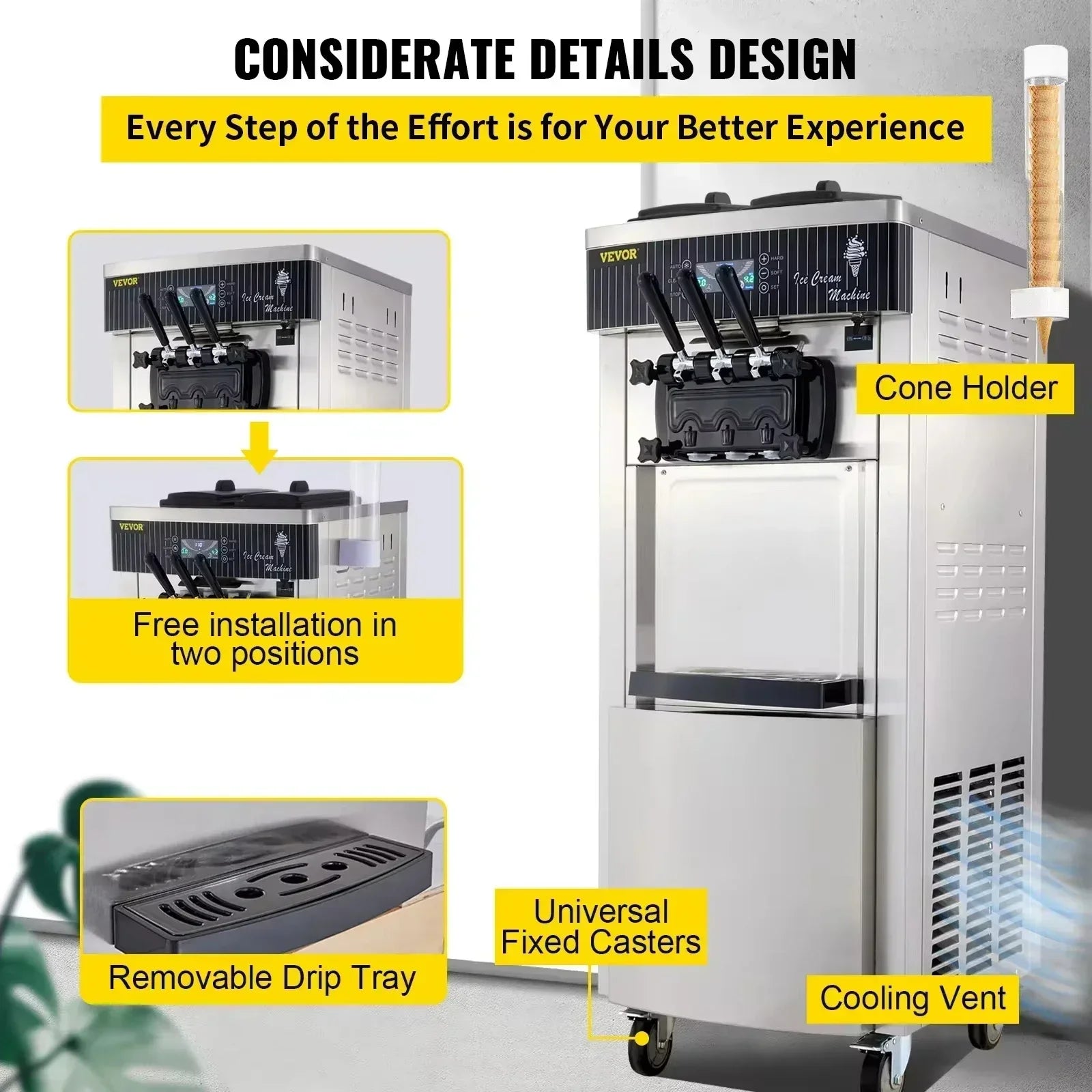 Machine à Crème Glacée Douce VEVOR 2200W 20 - 28L/H - YKF - 8228H - Zone shopping