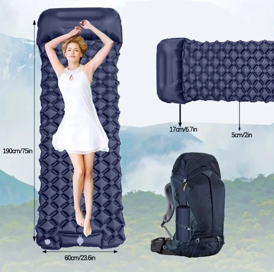 Matelas gonflable de Camping en plein Air, coussin de couchage avec oreillers, tapis d'air ultraléger, pompe de gonflage intégrée, randonnée - Zone shopping
