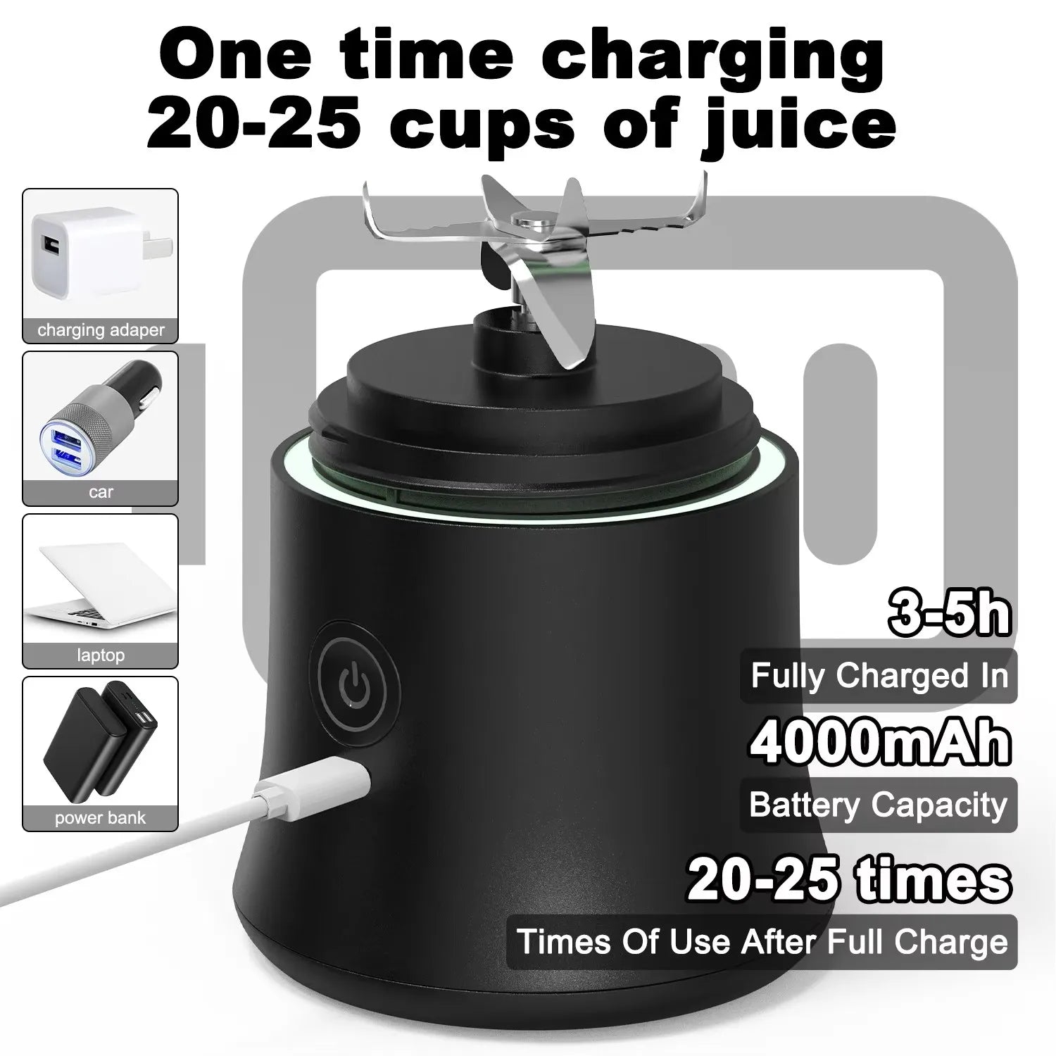 Mélangeur électrique portable JuiCer 600 ml - Mini Juicer USB Rechargeable - Zone shopping