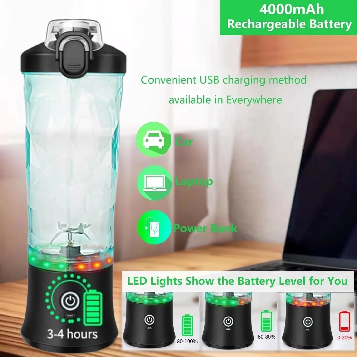 Mélangeur électrique portable JuiCer 600 ml - Mini Juicer USB Rechargeable - Zone shopping
