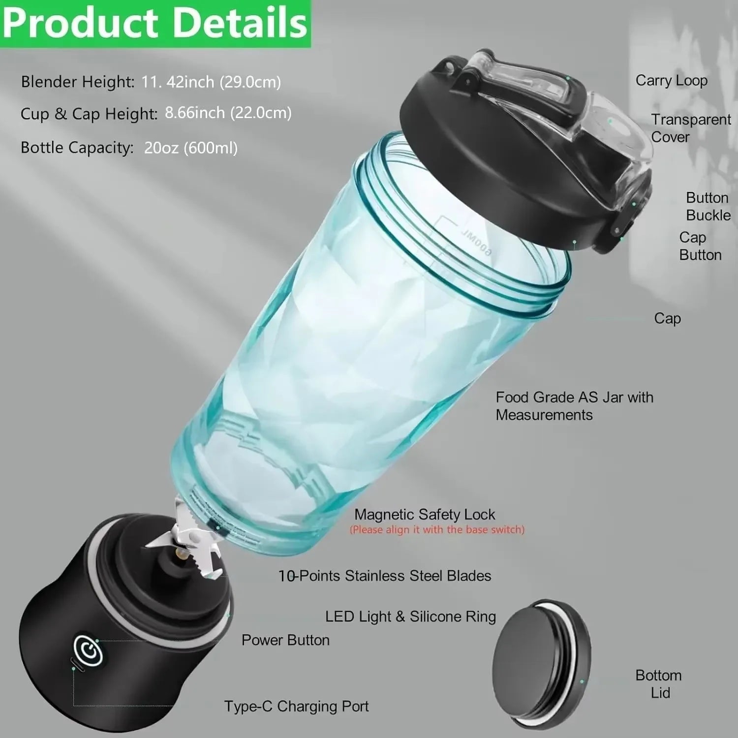 Mélangeur électrique portable JuiCer 600 ml - Mini Juicer USB Rechargeable - Zone shopping