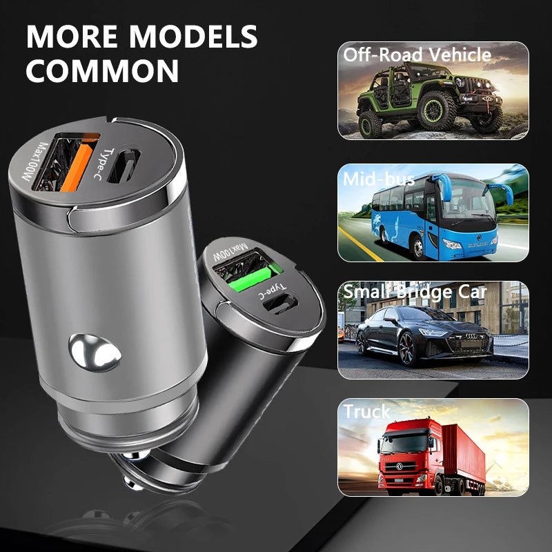 Mini chargeur voiture 100W QC3.0 USB - C pour iPhone, Samsung, Huawei - Zone shopping