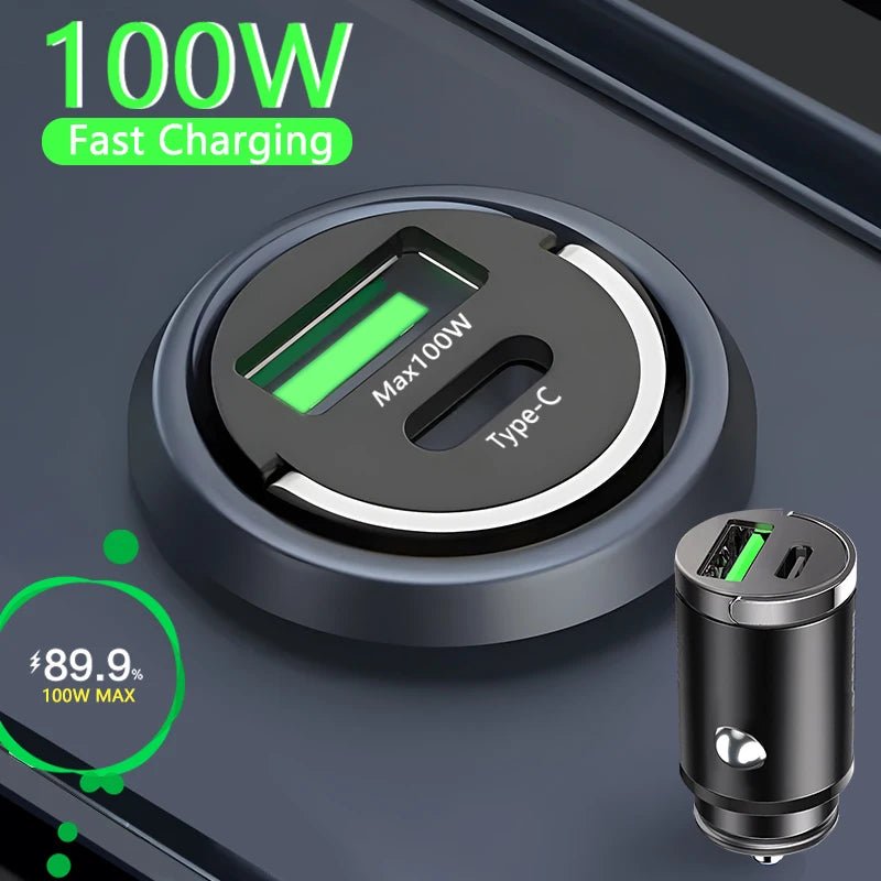 Mini chargeur voiture 100W QC3.0 USB - C pour iPhone, Samsung, Huawei - Zone shopping
