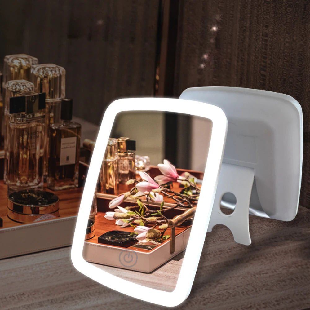 Mini miroir de maquillage LED pliant blanc avec USB - Voyage compact - Zone shopping