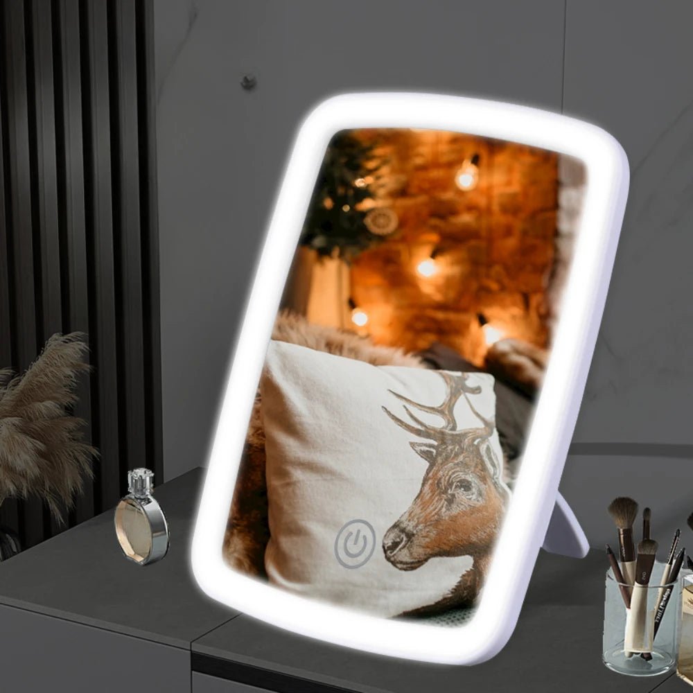Mini miroir de maquillage LED pliant blanc avec USB - Voyage compact - Zone shopping