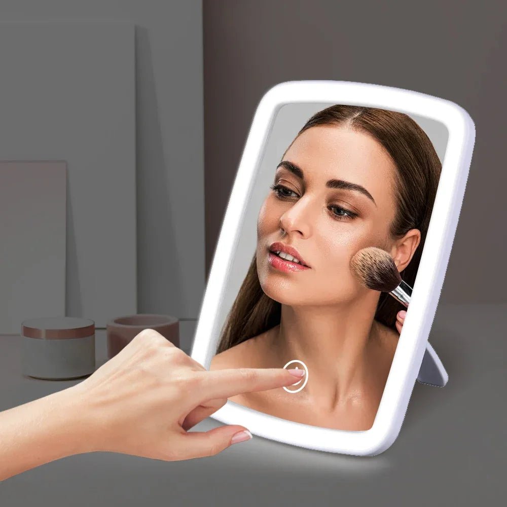 Mini miroir de maquillage LED pliant blanc avec USB - Voyage compact - Zone shopping