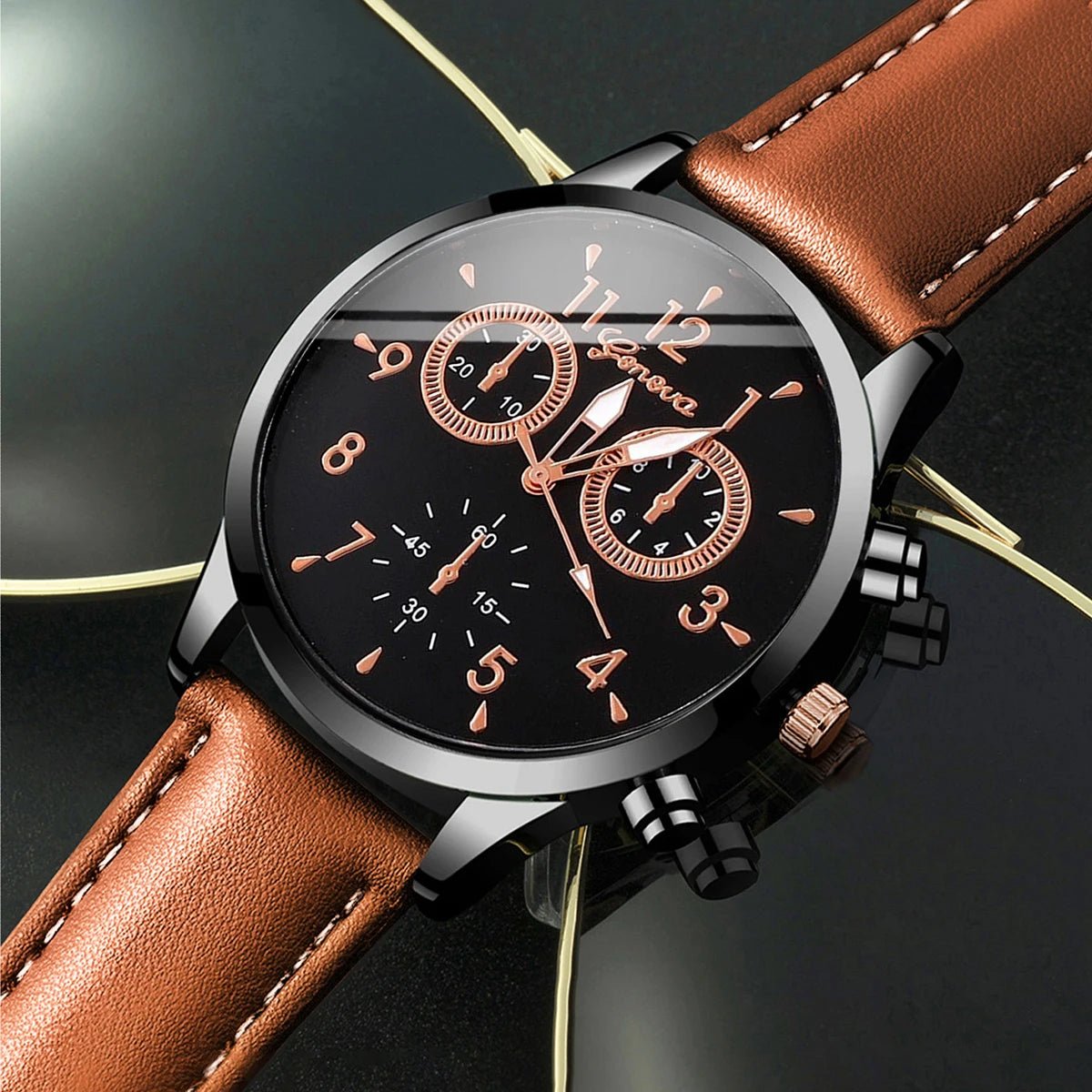 Montre à quartz homme cuir, 4 pièces, décontractée, cadeau idéal - Zone shopping