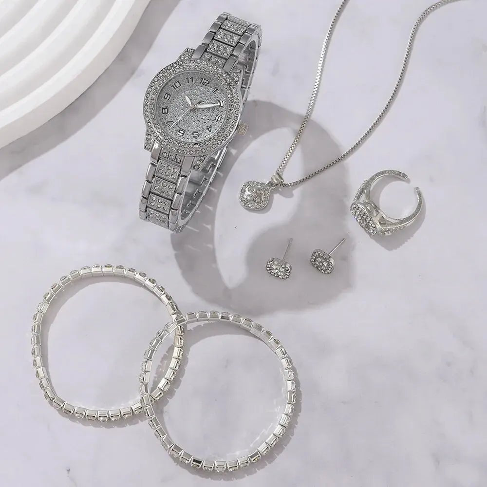 Montre de luxe femme 6PCS en cristal - Élégante et raffinée - Zone shopping