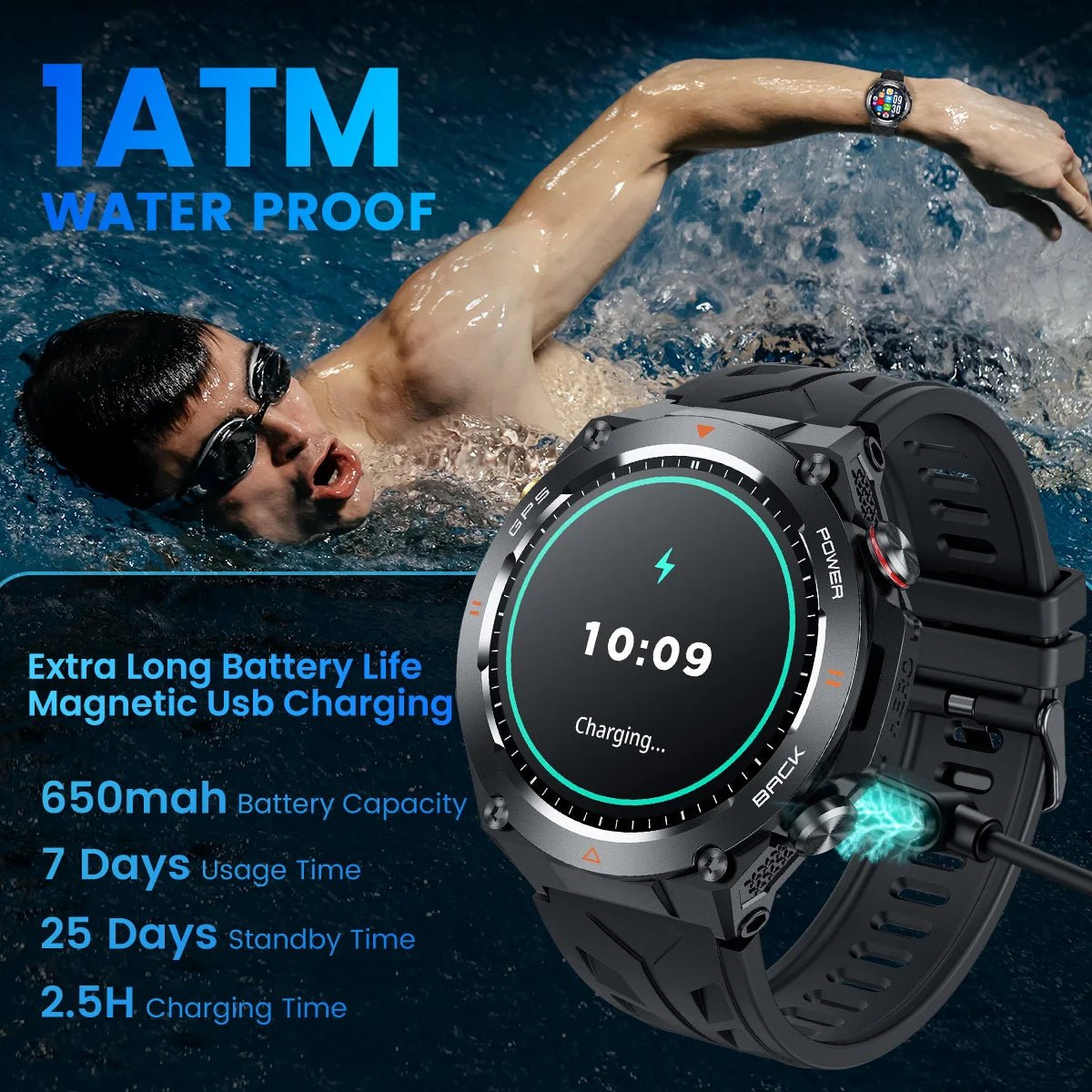 Montre GPS homme étanche IPX8, 100+ modes, appel Bluetooth, sport - Zone shopping