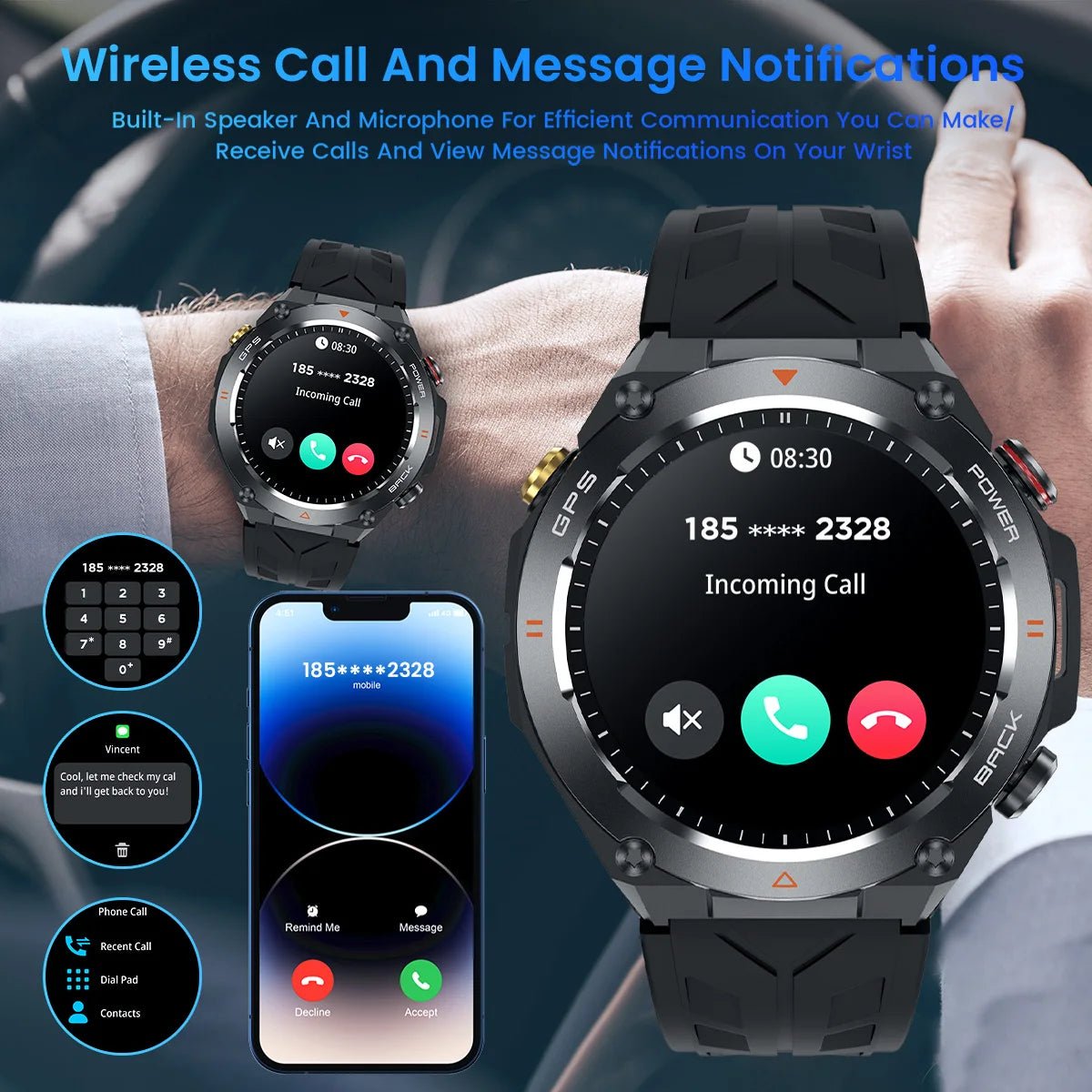 Montre GPS homme étanche IPX8, 100+ modes, appel Bluetooth, sport - Zone shopping
