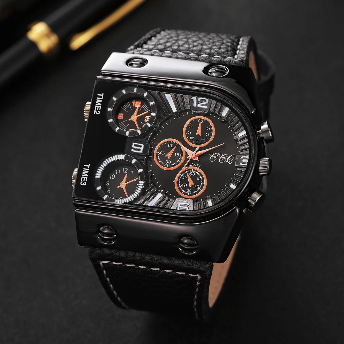 Montre homme quartz grand cadran cuir, sport décontractée mode - Zone shopping