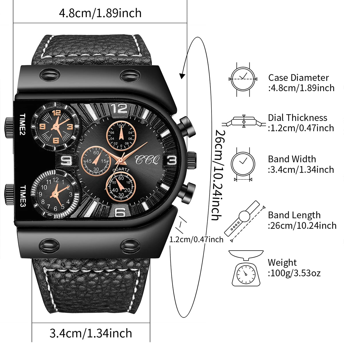 Montre homme quartz grand cadran cuir, sport décontractée mode - Zone shopping