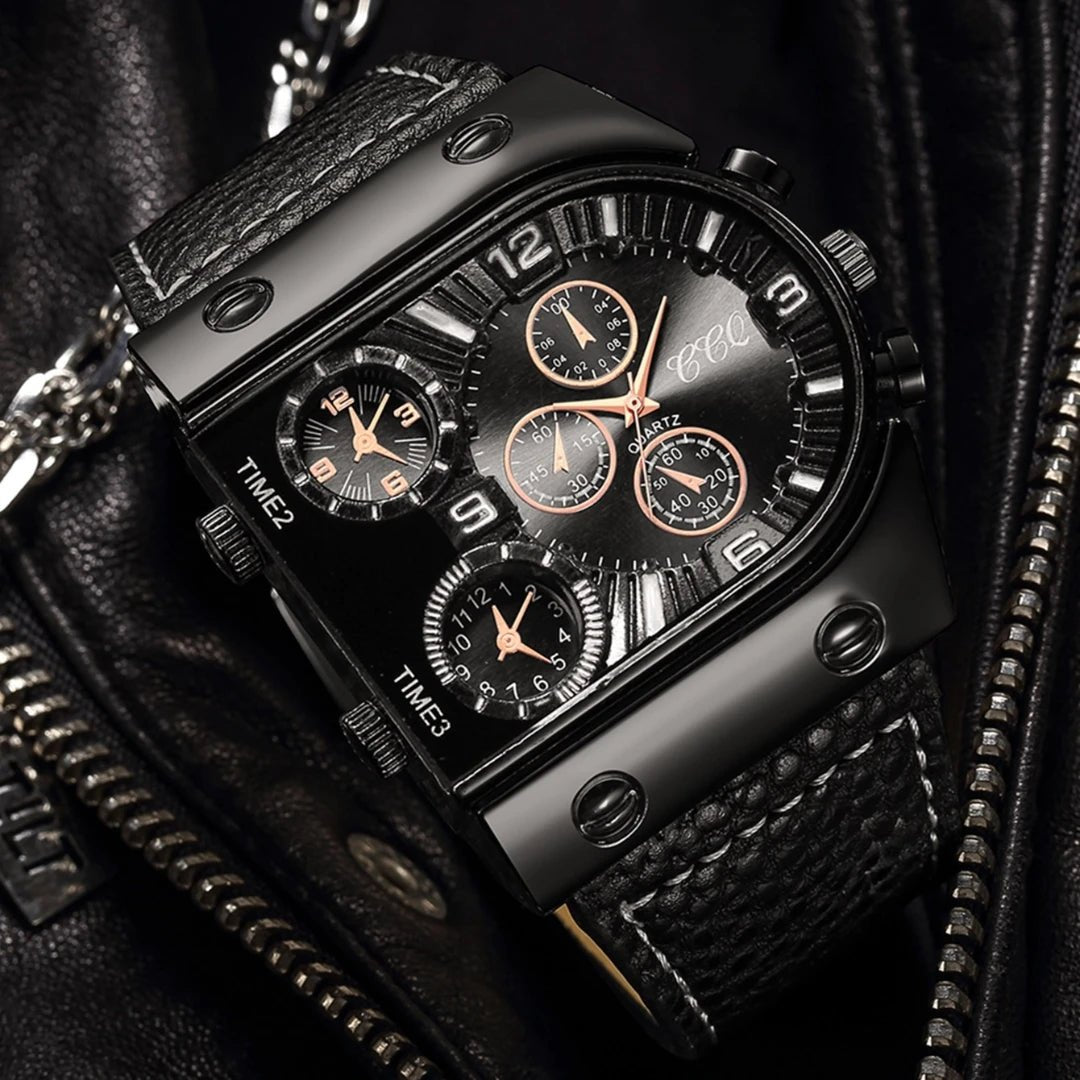 Montre homme quartz grand cadran cuir, sport décontractée mode - Zone shopping