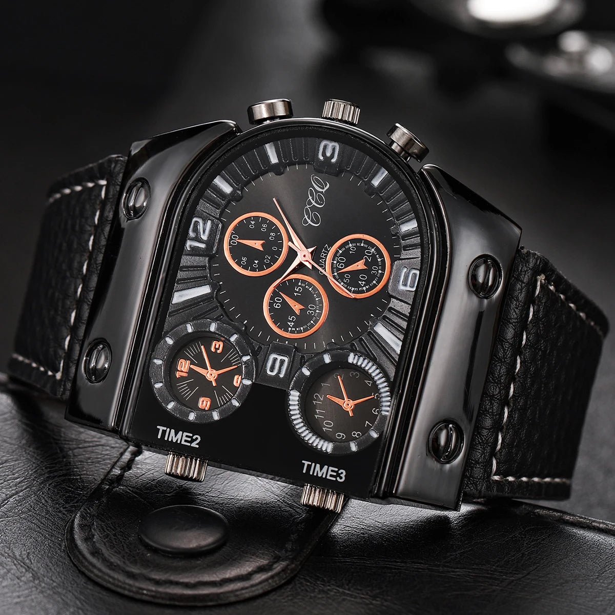 Montre homme quartz grand cadran cuir, sport décontractée mode - Zone shopping