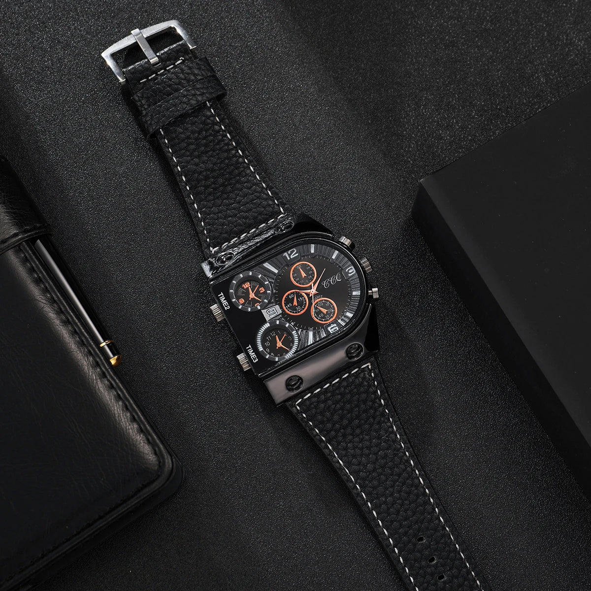 Montre homme quartz grand cadran cuir, sport décontractée mode - Zone shopping