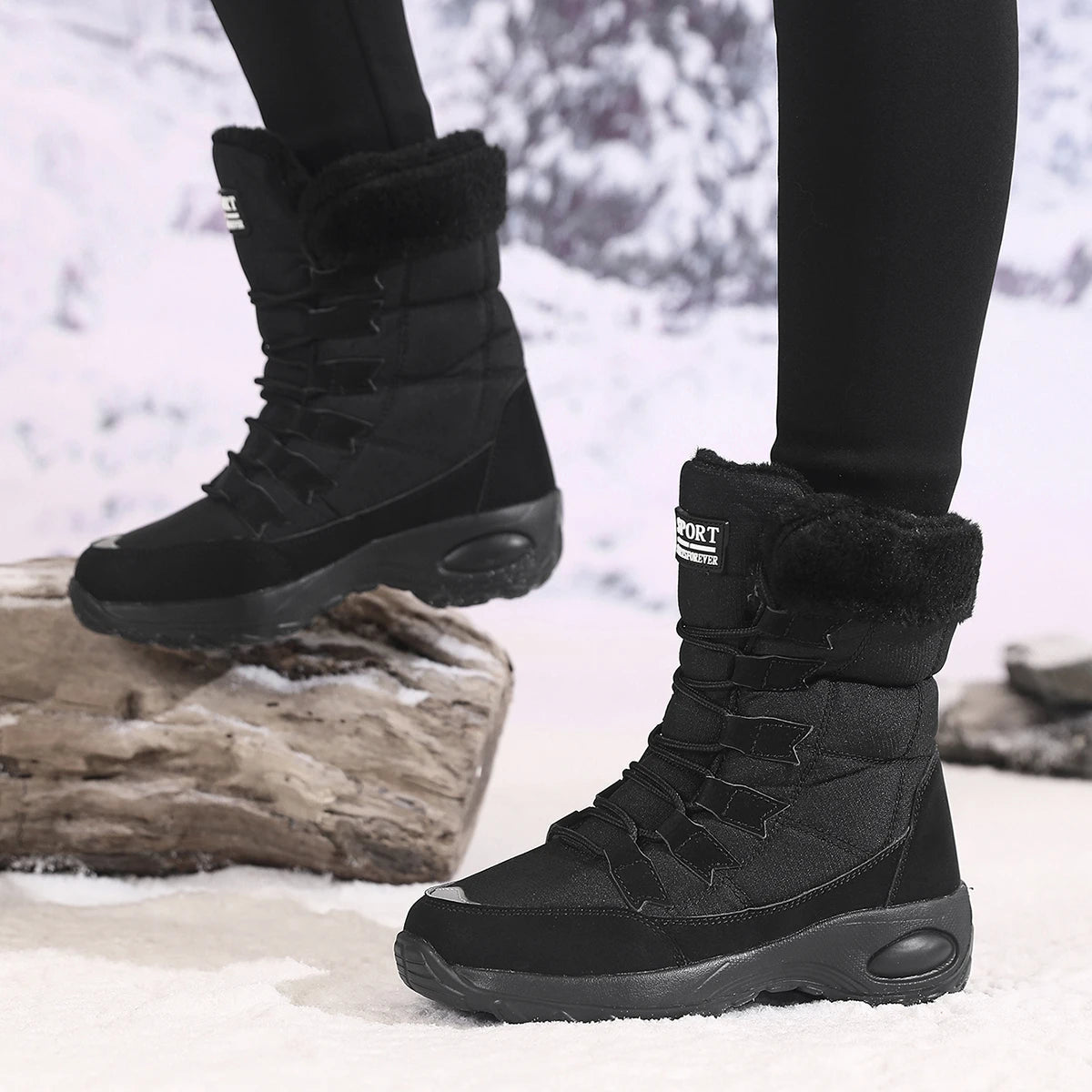 Nouvelles bottes d'hiver pour femmes bottes de neige chaudes de haute qualité à lacets bottines confortables bottes de randonnée imperméables en plein air taille 36 - 43 - Zone shopping