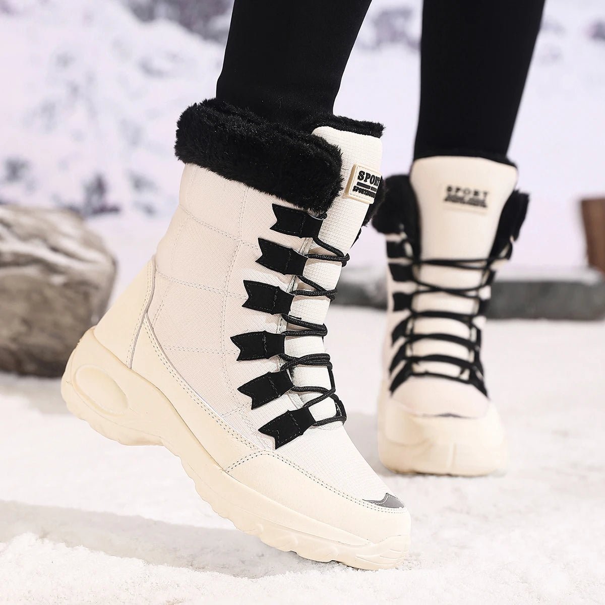 Nouvelles bottes d'hiver pour femmes bottes de neige chaudes de haute qualité à lacets bottines confortables bottes de randonnée imperméables en plein air taille 36 - 43 - Zone shopping