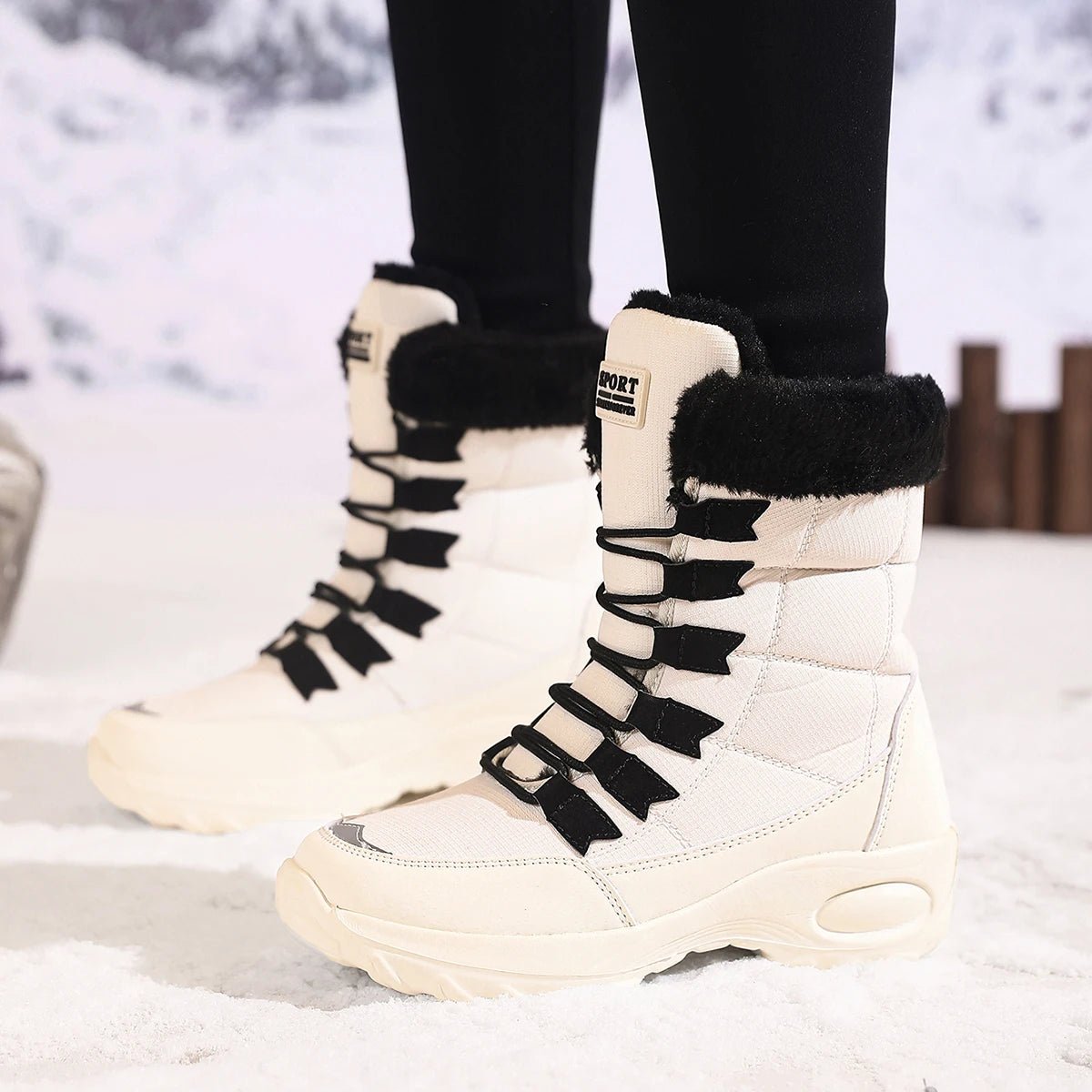 Nouvelles bottes d'hiver pour femmes bottes de neige chaudes de haute qualité à lacets bottines confortables bottes de randonnée imperméables en plein air taille 36 - 43 - Zone shopping