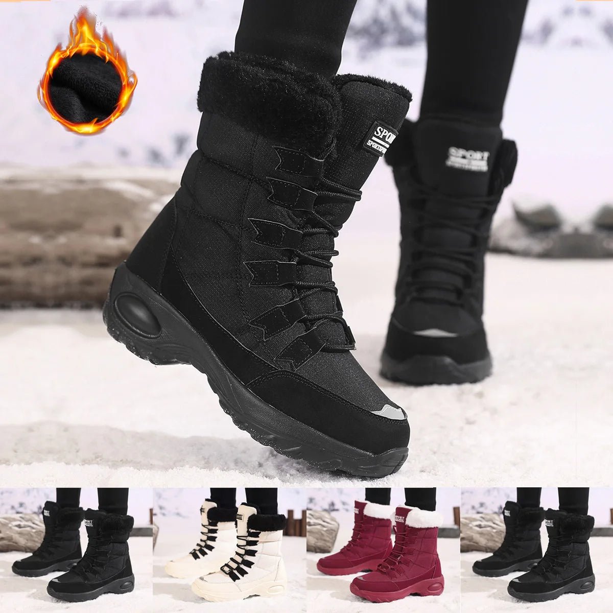 Nouvelles bottes d'hiver pour femmes bottes de neige chaudes de haute qualité à lacets bottines confortables bottes de randonnée imperméables en plein air taille 36 - 43 - Zone shopping