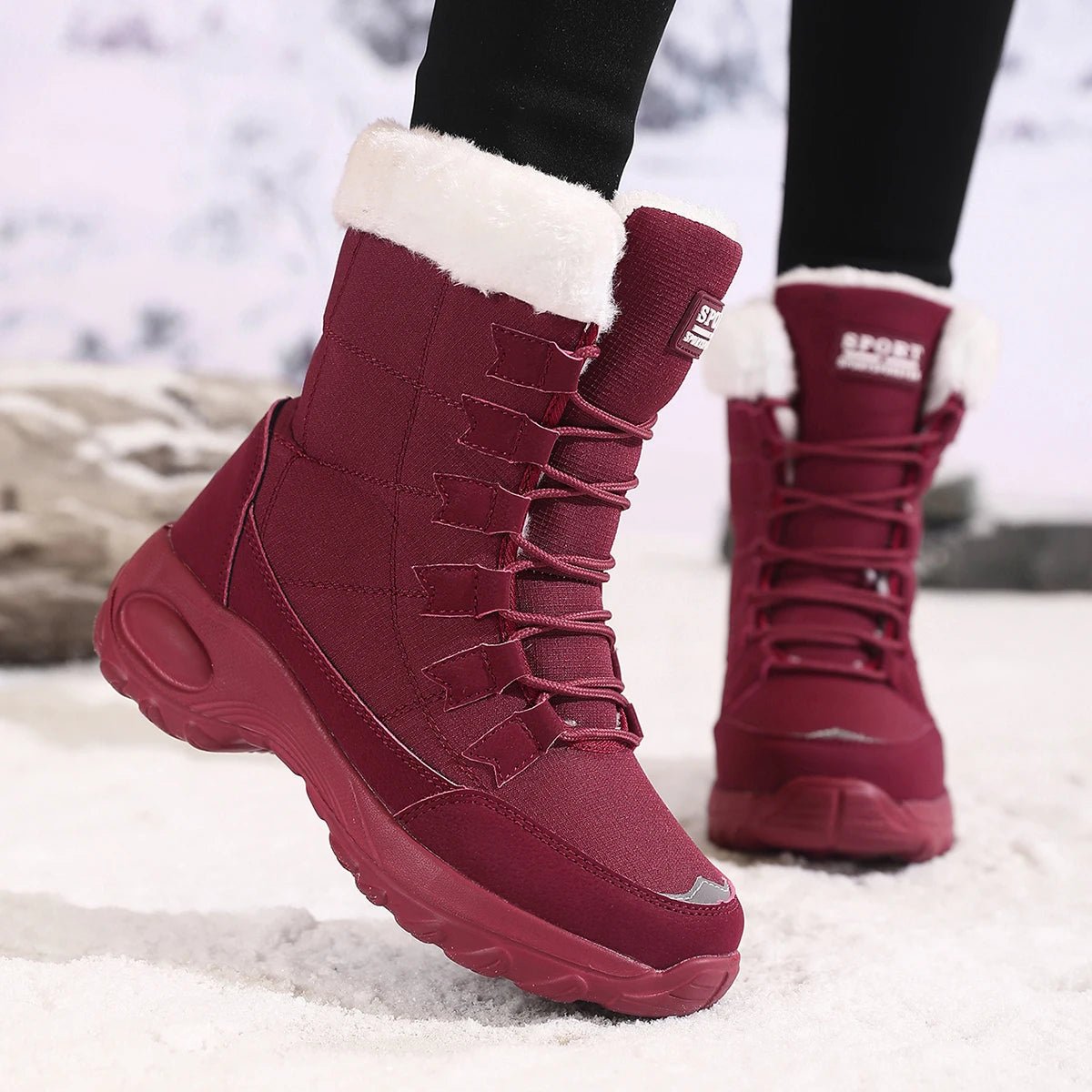 Nouvelles bottes d'hiver pour femmes bottes de neige chaudes de haute qualité à lacets bottines confortables bottes de randonnée imperméables en plein air taille 36 - 43 - Zone shopping