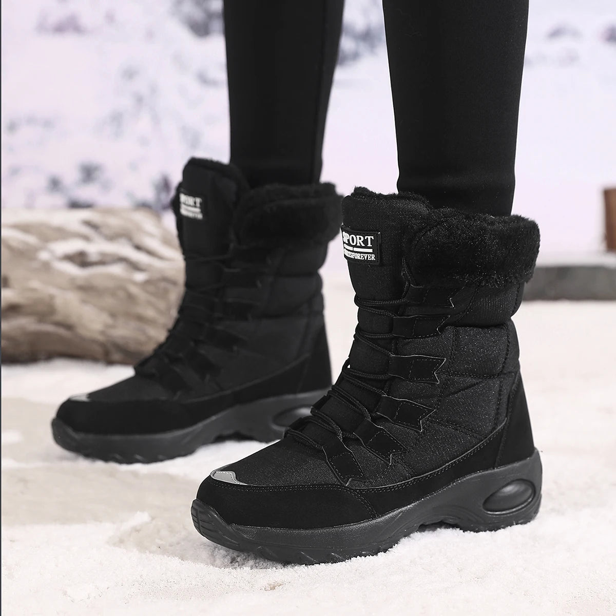 Nouvelles bottes d'hiver pour femmes bottes de neige chaudes de haute qualité à lacets bottines confortables bottes de randonnée imperméables en plein air taille 36 - 43 - Zone shopping