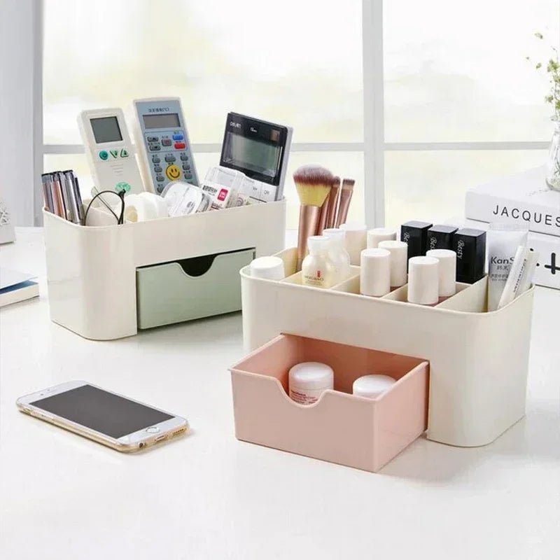 Organisateurs de maquillage en plastique à double couche, boîte de rangement cosmétique, boîte de présentation de bijoux de proximité, boîte de maquillage de bureau, boîte de rangement - Zone shopping
