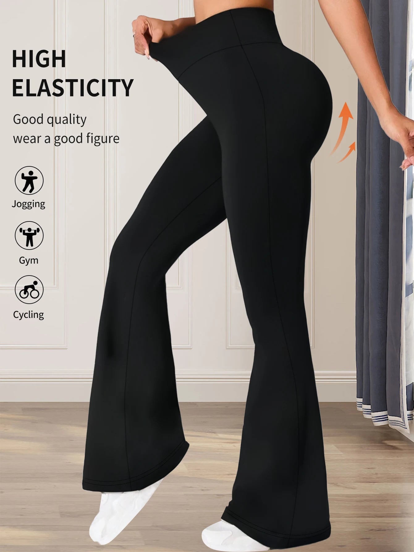 Pantalon évasé moulant taille haute pour femmes, pantalon noir long à jambes fines, pantalon fin à jambes larges pour femmes minces, printemps et été - Zone shopping