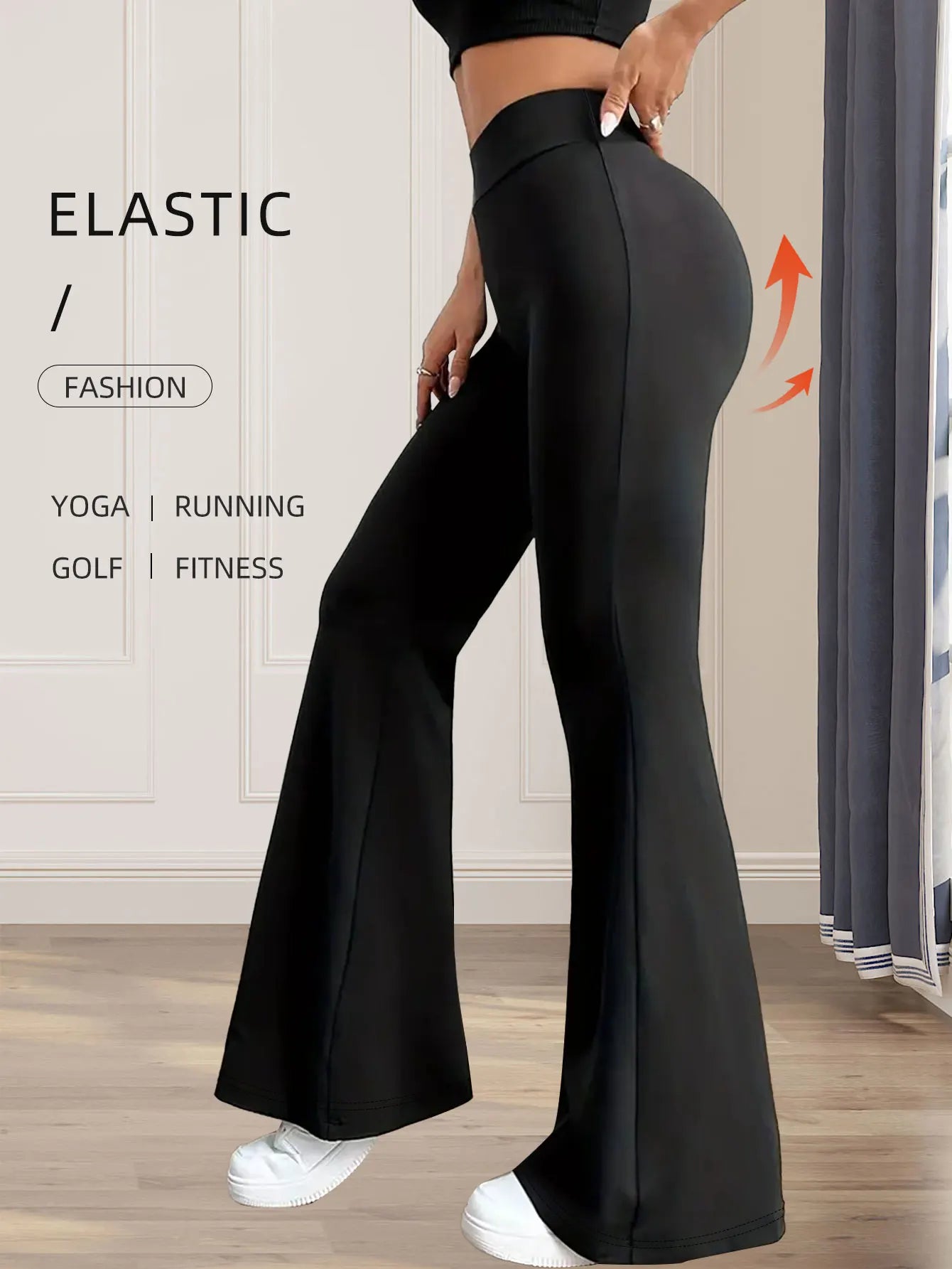 Pantalon évasé moulant taille haute pour femmes, pantalon noir long à jambes fines, pantalon fin à jambes larges pour femmes minces, printemps et été - Zone shopping